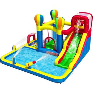 Baralir Inflatable Bounce House with Water Slide Backyard Inflatable Water Park with 4 Sprinklers, 2 Splash Pools, Fits 5 Kids, Perfect for Summer Fun & Cooling Down