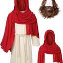 Irtysh Kids Jesus Saint Religious Biblical Robe Fancy Dress Costume Wig Moustache Scarf Shawl Waist Rope set (8-9 Years)