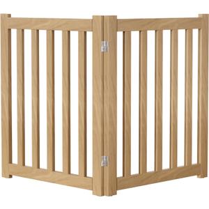 2-Panel Solid Wood Dog Gate - Freestanding Folding Pet Gate for Doorways, Stairs, Indoor, 24" Height, No Installation Needed, Natural Wood