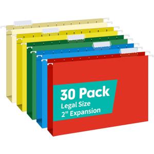 HERKKA Extra Capacity Legal Size Hanging File Folders, 30 Pack Reinforced Legal Size Hanging Folders with Heavy Duty 2 Inch Expansion, Designed for Bulky Files, Medical Charts, Assorted Colors