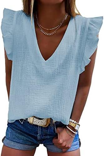 Dokotoo Womens 2025 Cute V Neck Ruffle Sleeveless Shirts Elegant Tank Tops Blouses 2XL