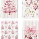 Artoid Mode Pink Porcelain Ornaments Xmas Tree Christmas Kitchen Towels Dish Towels, 18x26 Inch Farmhouse Holiday Winter Decoration Cleaning Set of 4
