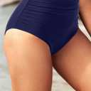 Zmart High Waisted Bikini Bottoms - Women's Full Coverage Ruched Bathing Suit Bottom Low Cut Swimsuit Navy Blue XXL (Blue, XXL)