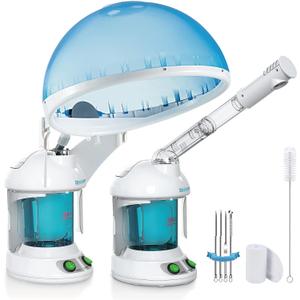DENFANY Hair Steamer Facial Steamer 2 in 1 Nano Ionic Steam for Deep Hydration, Adjustable Arm, Easy-Clean Wide Mouth Tank, Home & Salon Use