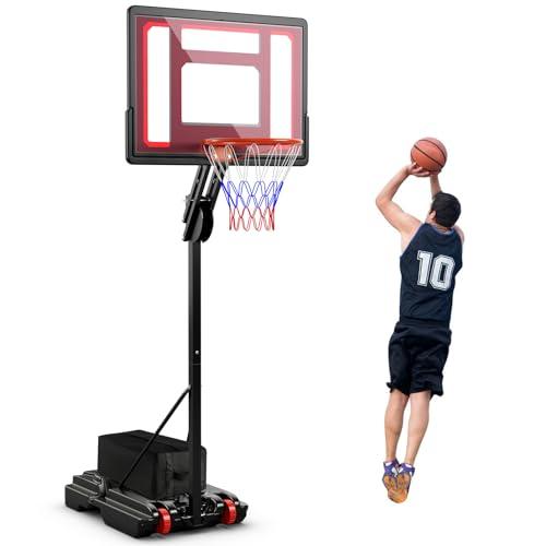 Goplus Portable Basketball Hoop Outdoor, 3.5FT-8.5FT Height Adjustable Basketball Stand System with Shatterproof Backboard, Weighted Bag, Indoor Outside Court Basketball Goal for Kids Youth