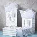 Tenare 24 Pcs Small Gift Bags Mini Metallic Paper Bags Bulk Tiny with Handles Tissue Paper for Jewelry Gift Wrap Mother's Father's Day Graduation Party Supply(4×2.75×4.5 Inch,White Silver)