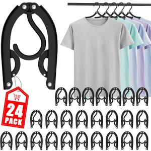 24 Pcs Travel Hangers Cruise Essentials 2025 Portable Folding Clothes Hangers Travel Accessories Foldable Clothes Drying Rack (Black)