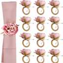 Handcraft Flower Napkin Rings Set of 12, Pink Peony Flower Handmade Napkin Holder Rings Table Decorations for Summer, Wedding, Luncheons, Picnics, Banquet, Birthday, Christmas, Valentine's, Thanksgiving