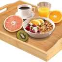 2 Pcs Wood Serving Tray with Handles – Decorative Serving Trays Platter for Breakfast in Bed, Lunch, Dinner, BBQ, Party E 38*25*5
