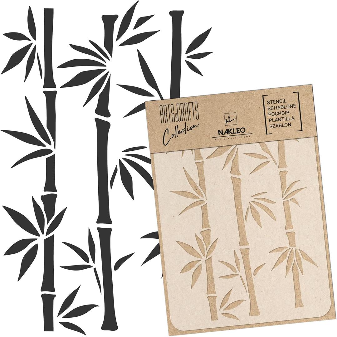 NAKLEO Painting Stencil for Crafts A3 11.8 x 16.5, Bamboo Shoots Tropical Oriental Pattern, Reusable Plastic DIY & Scrapbooking Drawing Template, Decoupage Art Home Decor, Wall Wood Fabric Furniture