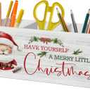 Christmas Santa Pen Pencil Holder Organizer for Desk Accessories, Winter Xmas Santa Claus Holiday Wooden Box Sign Desk Decor for Home Office Decoration, Christmas Office Decor