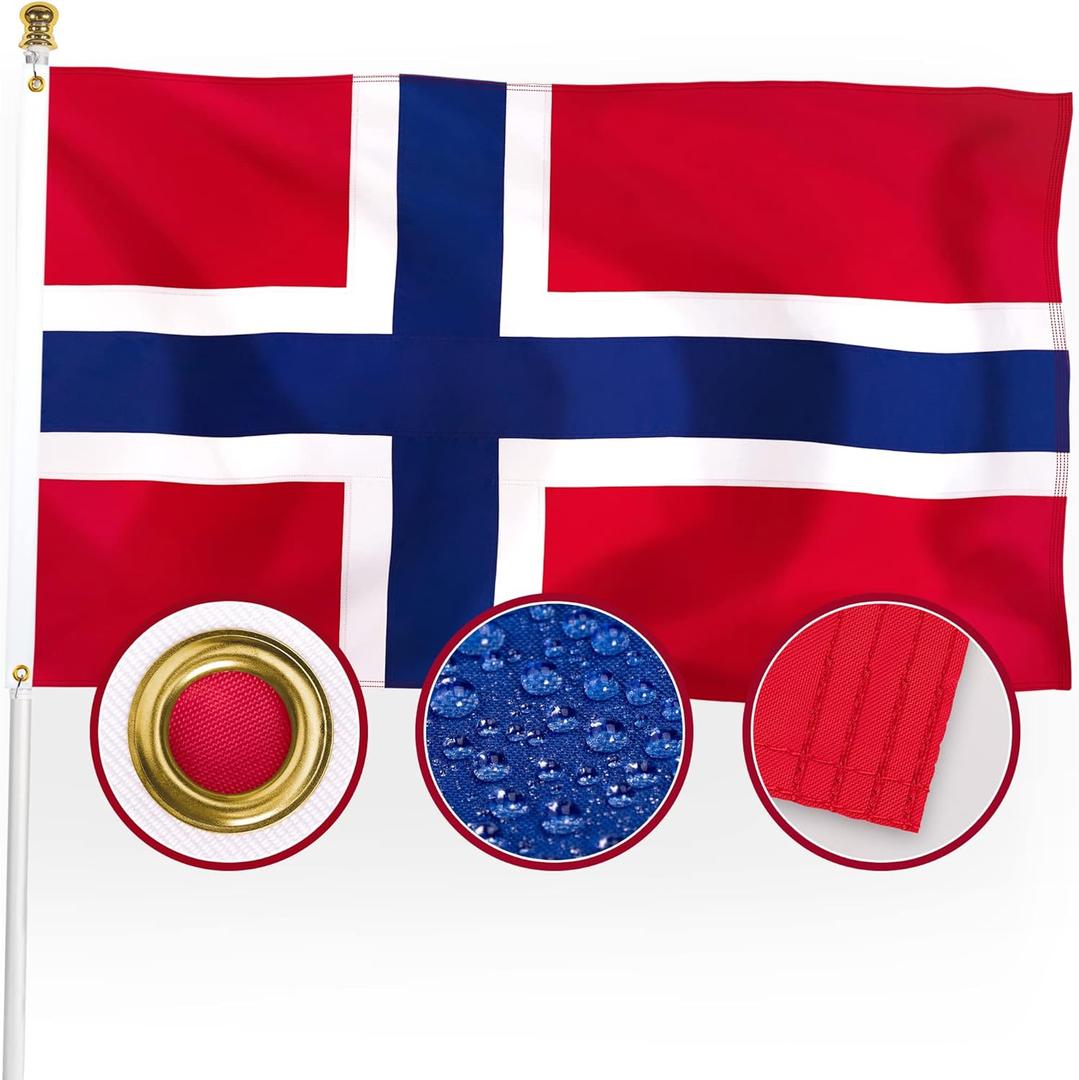 XIFAN Premium Norway Flag 3x5 ft Outdoor, Large Double Sided Heavy Duty 210D Nylon Norwegian Nordmann National & Country Flag, Longest Lasting Decoration with 4-Stitch Hemming, Brass Grommets