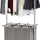 Simple Houseware 3 Bags Laundry Sorter with Extensible Clothes Hanging Rod