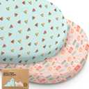 2-Pack Organic Bassinet Sheets for Girls, Boys - 100% Cotton Bassinet Mattress Sheets Compatible with Halo Bassinest Swivel Sleeper, Graco,Baby Delight,Chicco,Unisex Fitted Bassinet Sheets (Beach Day)