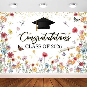 Avezano Wildflower Graduation Backdrop Watercolor Floral Class of 2026 Graduation Party Decorations Wildflower Themed 2026 Congrats Grad Banner (10x7ft)