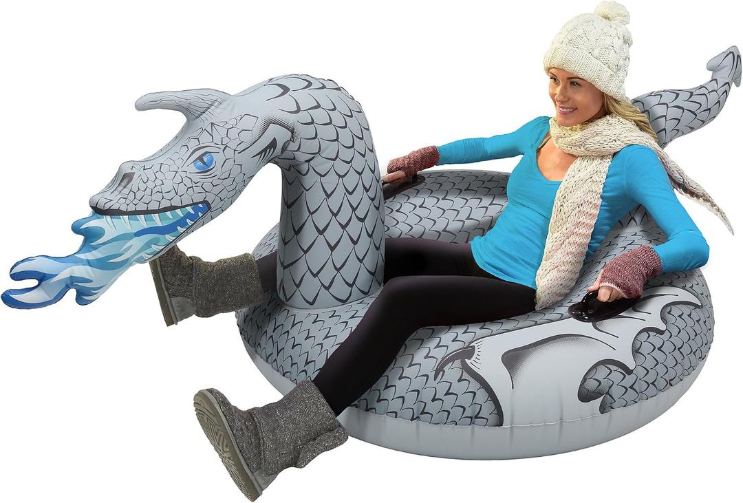 GoFloats Winter Snow Tubes - Choose from Unicorn, Disney's Frozen, Ice Dragon, Polar Bear, Penguin, Flamingo - Inflatable Sled for Kids and Adults