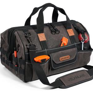 WELKINLAND 18 Inch Waxed Canvas Tool Bag, 28-Pocket Electricain Tool Bag | Heavy Duty Tools Bag, Large-Opening Electrician Bag, Quick-Access HVAC Tools Bag, Tool Bags For Men, Electrical Tool Bags