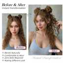 2 Pack Messy Space Buns Hair Piece for Women, Mini Claw Clip in Hair Bun Extensions, Fake Hairs Pieces for Updos, Small Double Clip on Buns Wig Accessories for Women Girls Cosplay Brown