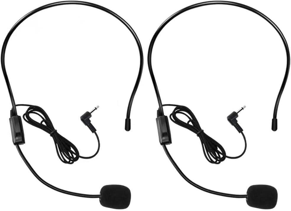 2Pcs Microphone Headset Mic, Flexible Wired Boom for Voice Amplifier, 3.5mm Connector Jack Headset Microphone for Singing, Speaking, Teachers, Coaches, Presentations, Seniors and More
