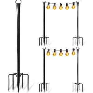 4 Pack String Light Poles for Outside, Upgraded Heavy-Duty Metal Light Poles for Outdoor String Lights with Fork, Adjustable Lighting Accessories for Patio Decor, Backyard Pergola, Garden Decorations