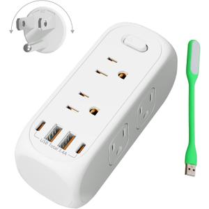 USB Outlet Extender Surge Protector - with Rotating Plug, 6 AC Multi Plug and 4 USB Ports(2 USB C),15A 1875W, 3-Sided Swivel Power Strip Spaced Splitter for Home, Office, Travel