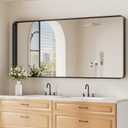 Koonmi Black Bathroom Mirror for Wall, 30x71 Inch Matte Metal Deep Framed Rounded Corner Wall Mirror, Shatterproof Tempered Glass for Farmhouse Bedroom Entryway, Vertically or Horizontally