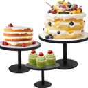 GENMOUS 8", 10", 12" Rustic Farmhouse Cake Stand, Decorative Wooden Beaded Cake and Cupcake Stand Combo for Birthday Party Decor, 3 Tiered Dessert Table Display Set for Wedding, Baby Shower, Black