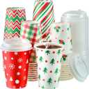Sliner 60 Pcs Christmas Coffee Cups Disposable with Lids 12 oz Paper Coffee Tea Cups Hot Cold Beverage for Party Tea Travel Cafe Home Restaurant Picnic Drinking