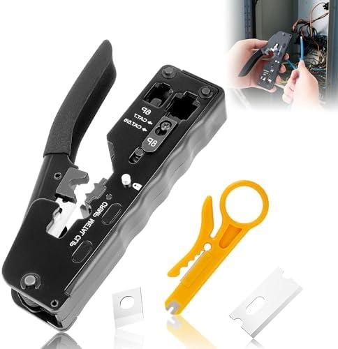 Pack of 2, RAINLEOTI RJ45 Crimp Tools PassThrough Ethernet Crimping Tool Crimper Cutter for RJ11/12, Cat7 Cat6A Cat6 Cat5e Cat5, Ethernet Crimper Tool Ethernet Crimping RJ45 Pass Through Connector Pack of 2, RAINLEOTI RJ45 Crimp Tools PassThrough Ethernet Crimping Tool Crimper Cutter for RJ11/12, Cat7 Cat6A Cat6 Cat5e Cat5, Ethernet Crimper Tool Ethernet Crimping RJ45 Pass Through Connector