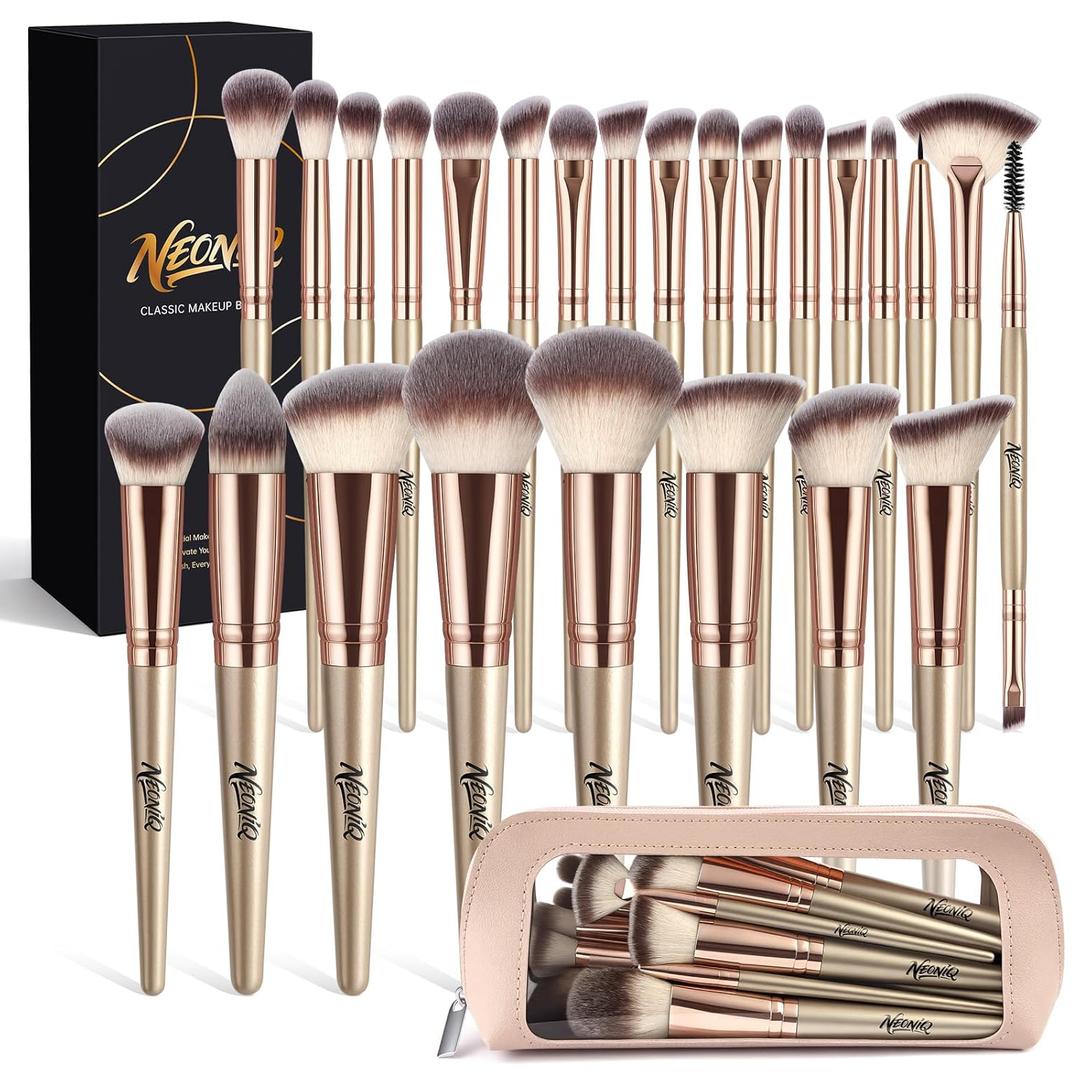 25PCS Makeup Brushes Set with Travel Case, Professional Makeup Brush Kit for Foundation, Concealer, Powder, Eyeshadow & Blush, Essential Cosmetic Tools, Portable Travel Gift Set (Gold)
