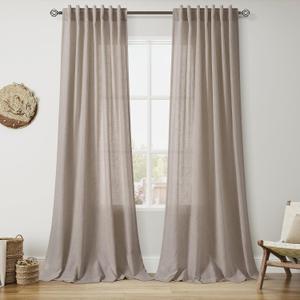 Nanspring Ecru Curtains 90 Inches Long for Living Room Linen Blend Light Filtering Semi Sheer Curtain Back Tab Rod Pocket Rustic Decor Natural Farmhouse Elegant Drapes for Bedroom 52x90, 2 Panels