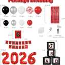 Graduation Decorations Class of 2026: Red and Black Graduation Balloon Garland Arch Kit with Gongrats Grad Banner, Letters Foil Curtains Backdrop,Congrats Grad Boxes
