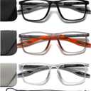 Hubeye TR90 Sports Reading Glasses for Men and Women Ultralight Flexible Anti-Blue Light ReadersBlack+Grey+Orange+3.5