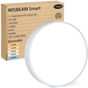 11" Flush Mount Led Ceiling Light, White Close to Ceiling Light Fixtures, Dimmable Round Led Ceiling Lighting 5 Color Selectable 2700K-5000K, 23W Ceiling Light Flat for Kitchen Bedroom Hallway, 1 Pack