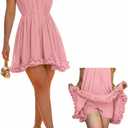 Women's Halter Mini Dress with Built-in Shorts Flowy Sleeveless Tie Back Ruffle Ruched Vacation Short Dress-pi-M Pink (Pink, M)