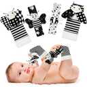 Baby Rattle Cotton Socks and Wrist Rattle Strap Set, Infant Toys 3 6 9 12 Months, Baby Gifts for Boys and Girls, Develop Babies Sensory Toys, Black and White