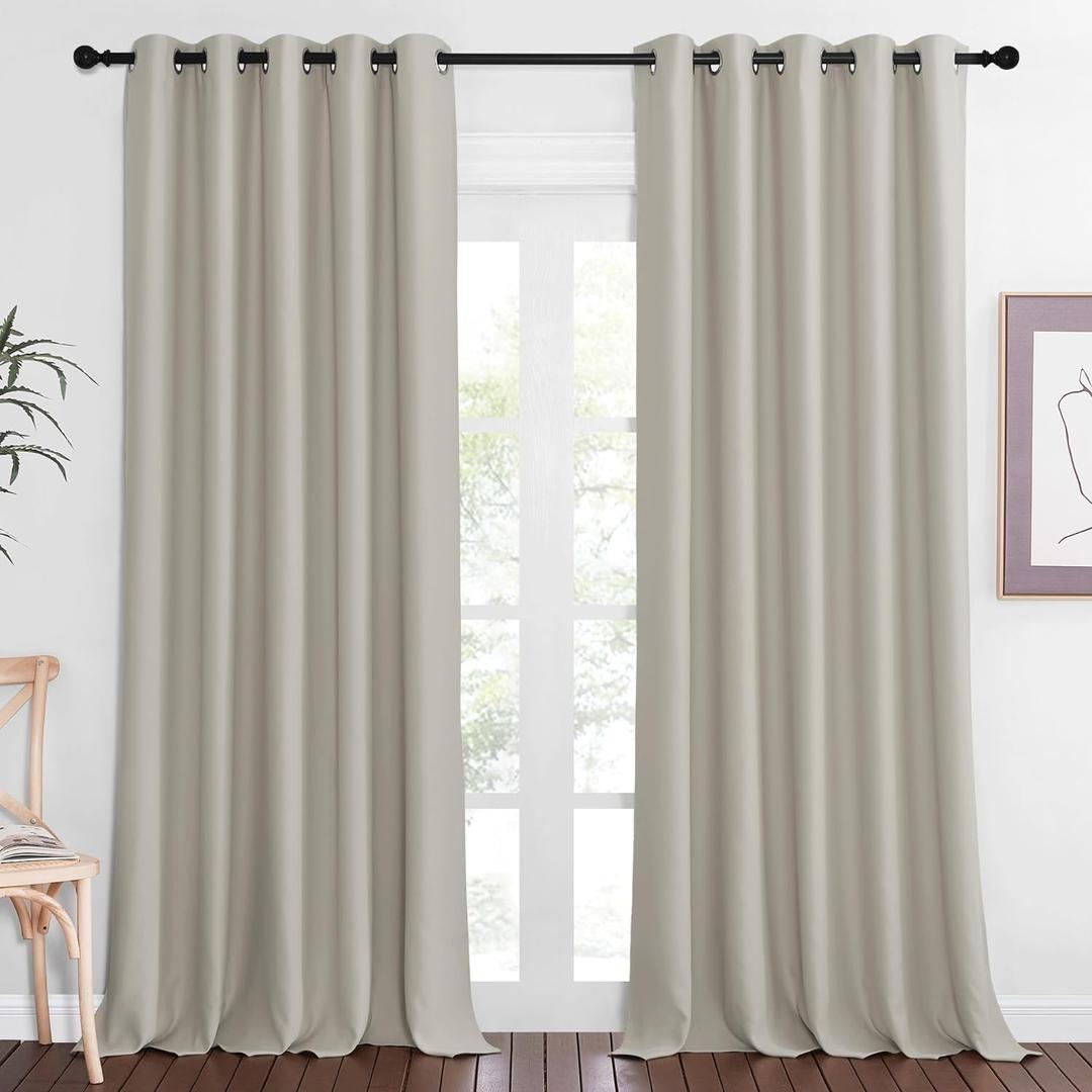 NICETOWN Blackout Natural Curtain for Living Room - Thermal Insulated Solid Grommet Sound Reducing Energy Saving Window Drape for Bedroom/Dining Room, 1 Panel, W66 x L90