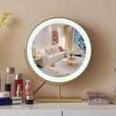 Golden Makeup Vanity Mirror with Led Lights Round Tabletop Desktop Smart Touch Control Lighted Up Mirror for Girl 13.8 Inch (Gold Color Without Magnifying)