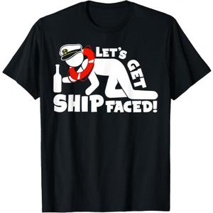 Lets Get Ship Faced - Family Cruise Ship Vacation Graphic T-Shirt (Black, XL)
