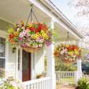 Elyum 2 Pack Artificial Hanging Flowers for Outdoors, UV Resistant Fake Flowers with Hanging Baskets, Artificial Flowers for Decoration Outdoors Garden, Spring Decor for Patio Porch