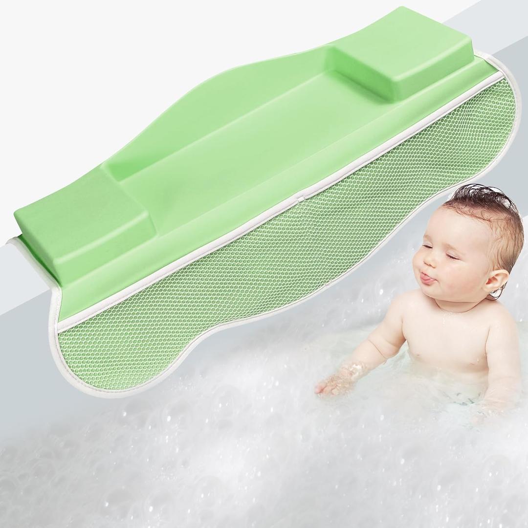 Bathtub Splash Guard,Unique Hand Support Tray,Enhanced Bath Toy Storage With Front & Back Bags,Suckers For Non-Slip,Bath Splash Guard For Tub Kids,Tub Shelf For Bathtub Kids (Green)