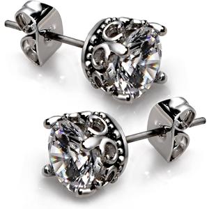 Retro Dark Shadow Stud Earrings, Hypoallergenic Stainless Steel Cubic Zirconia Earrings