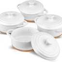 HVH 12 oz Ramekins with Lids, Mini Casserole Dish with Lid Oven Safe, Small Casserole Dish Set, Oven Safe Bowls, Mini Baking Dishes for Oven with Lids, Farmhouse Style (White)