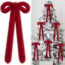 2 x Hoteam 6 Pcs Rustic Faux Fur Christmas Swag Bows 23" x 15" Vintage Large Furry Christmas Wreath Bow for DIY Xmas Staircase Tree Door Garland Fireplace Indoor Outdoor Decorations Craft(Burgundy)