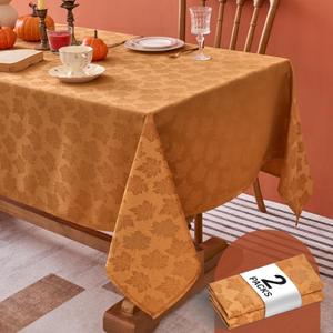 Biscaynebay 2 Packs Fall Tablecloth Rectangle Tables 60x84''-Amber Thanksgiving Autumn Harvest Gathering Jacquard Fabric Damask Table Cloths Kitchen Dinner Dining Outdoor Picnic Holiday Parties