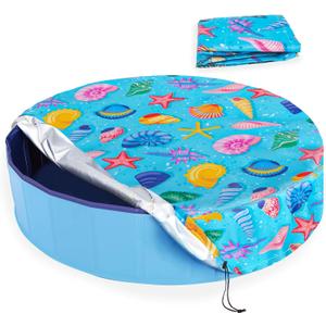 Round Dog Pool Cover 48", Foldable Kiddie Solar Cover Fit Dog Collapsible Swimming Pool, Pets Kids Bath Tub, Anti-UV Dustproof Safety Pool Covers, Starfish Patterns (Medium(48" x 12"))
