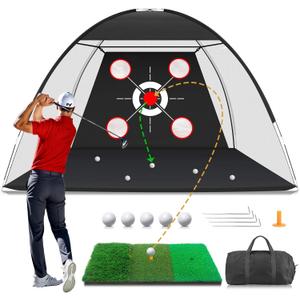 Golf Net with Practice Mat,Golf Hitting Aid Nets 10x7FT for Backyard Driving Chipping Training Swing,Gifts for Men Dad Him and Golfer