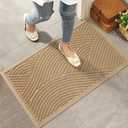 Sturdy Front Door Mat, Absorbent Muddy Dirt Resist Welcome Door Mats Outdoor Indoor, Stain and Fade Resistant, Non-Slip Backing Entry Mat Low Profile Doormat for Entryway, 29x17, Beige (1'5" x 2'5" (Rectangular))