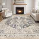 Tortania Area Rug Living Room Rugs - 9x12 Washable Boho Rug Vintage Oriental Distressed Farmhouse Large Thin Indoor Carpet for Living Room Bedroom Under Dining Table Home Office - Cream Blue
