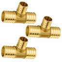 3-Pack Foskan PEX Fittings, 1"x1"x3/4" Reducing Tee,Brass Barb Crimp PEX Fittings for Hot or Cold Water Distribution